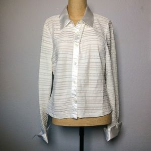 Airport White Button Up textured Fabric Blouse